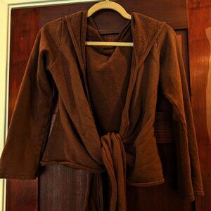 Small Mud Bohemian Folk Fleece Equinox Hooded Wrap Top in Hemp Cotton Fleece